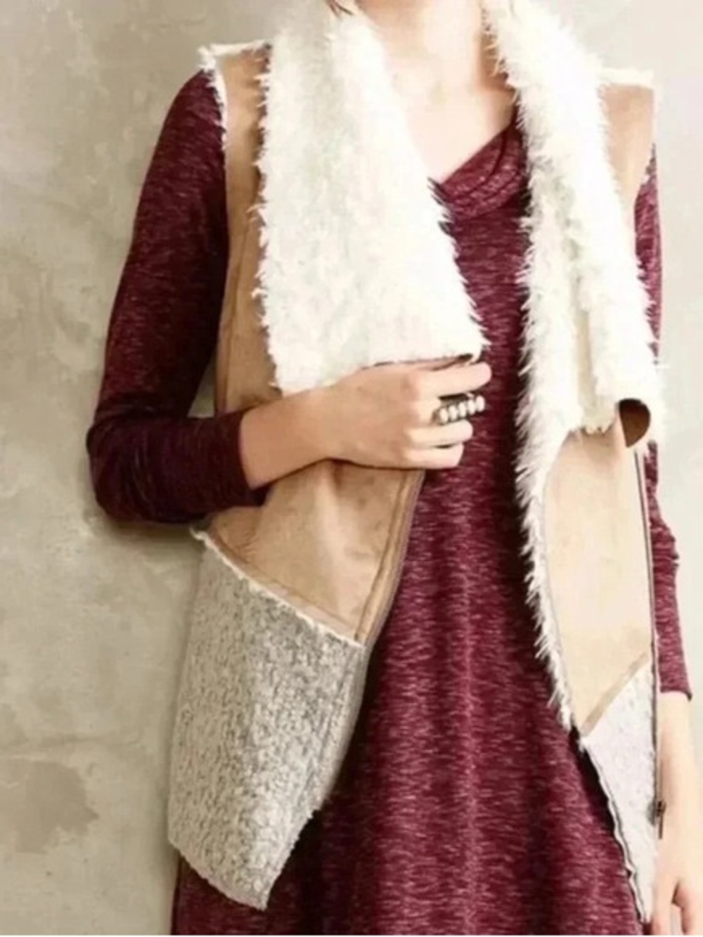 Ii Sisters Suede Sherpa Moto Vest, Size S